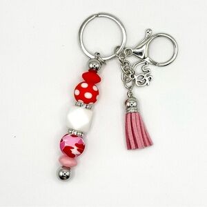 Colorful Beaded Keychain with Pink Tassel
